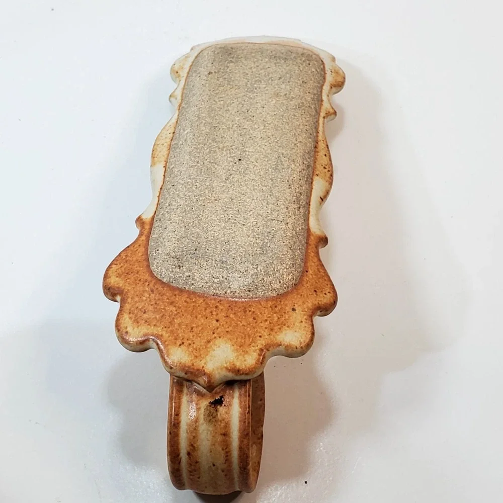 Vtg Marcia Muth Rustic Art Pottery Tri Color Butter Stick Dish W/ Handle Scallop